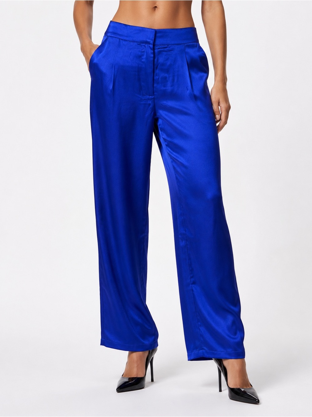AKIRA Royal Blue Satin Wide Leg Pants S NWT High Waist Dressy Trousers